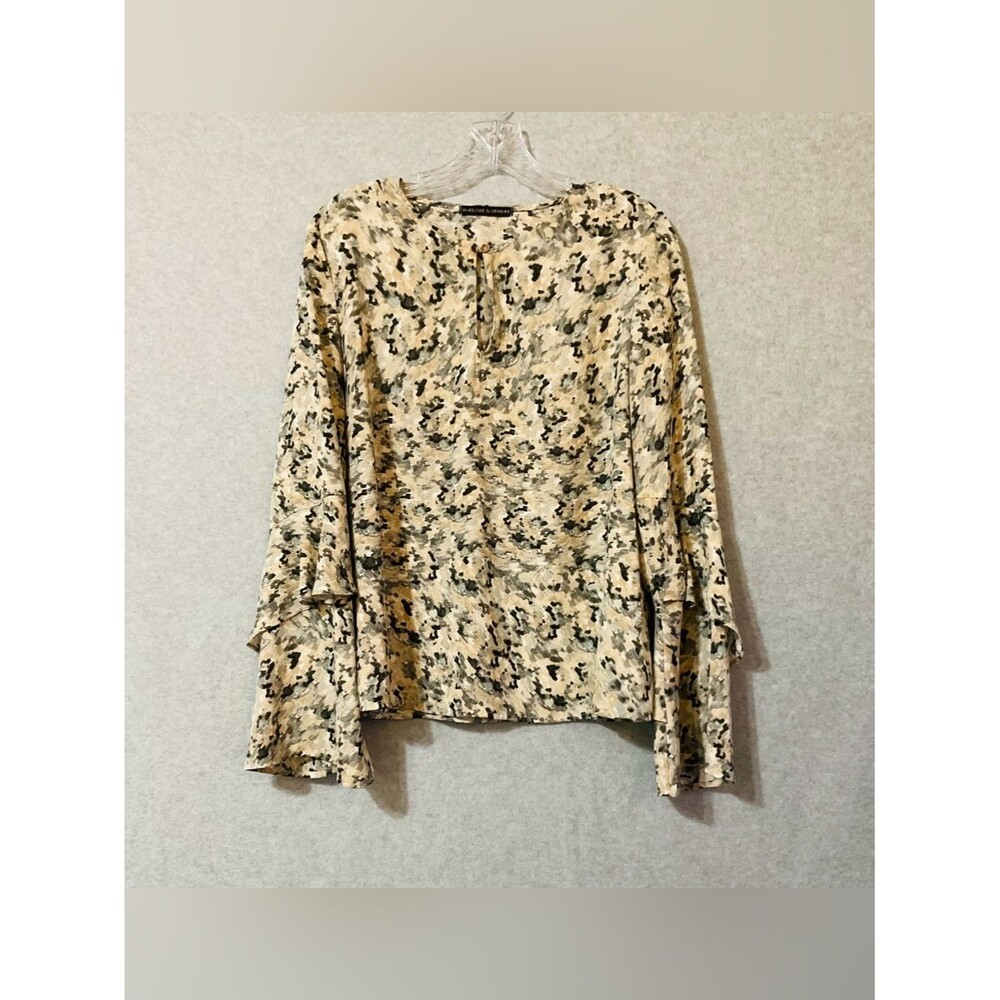 HARLOWE & GRAHAM  Neutral Abstract Print Long-Sleeve Blouse Sz M